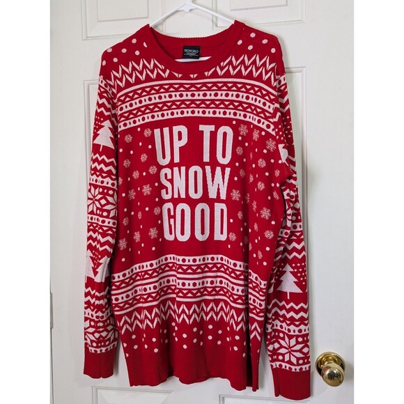 Bioworld Ugly Christmas Sweater UP TO SNOW GOOD Mens 3XLT Red White Fair Isle - Picture 1 of 7